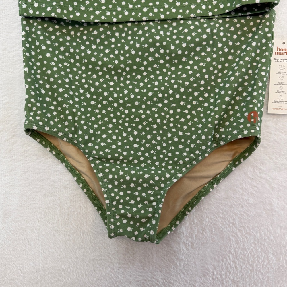 NWT Honey mark Swim Set Girls Floral Olive Green Two-Piece Swimsuit Beach Bikini - Picture 5 of 13